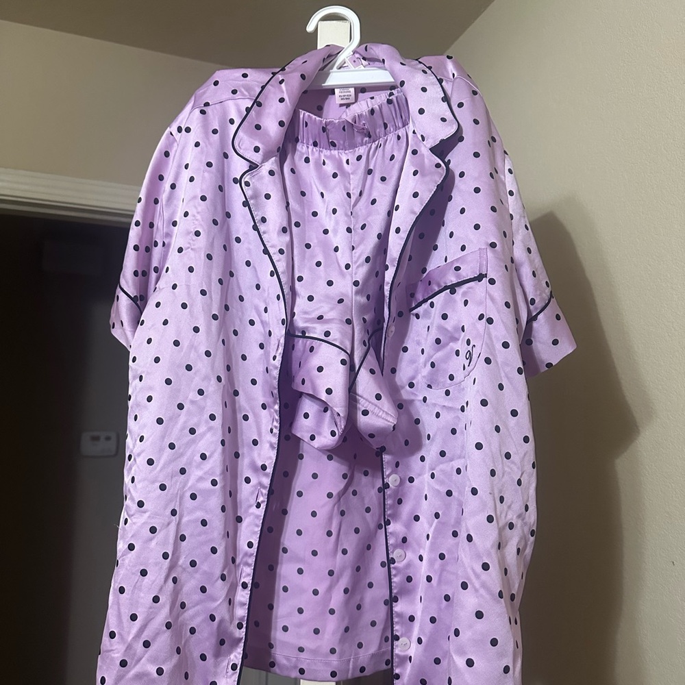 Victoria Secret Silk  Purple Polka Dot Pajama Set